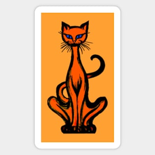 Retro 1970's Funky Groovy Orange  Jazz Cat Cartoon Magnet